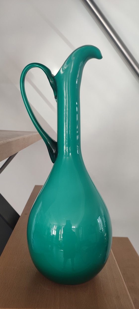 Large Vintage Empoli Double-Sided Glass Vase-Ewer (38 cm) (photo 13 of 15)