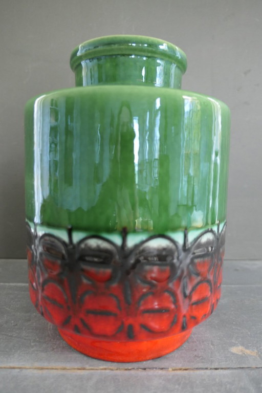 Vintage large vase red green