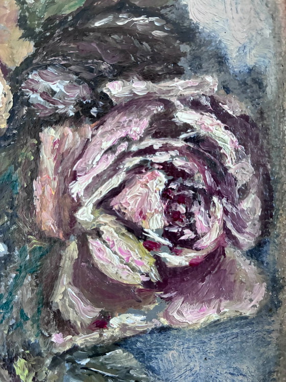 Image 1 of Vintage original flower oil painting, flower still life art