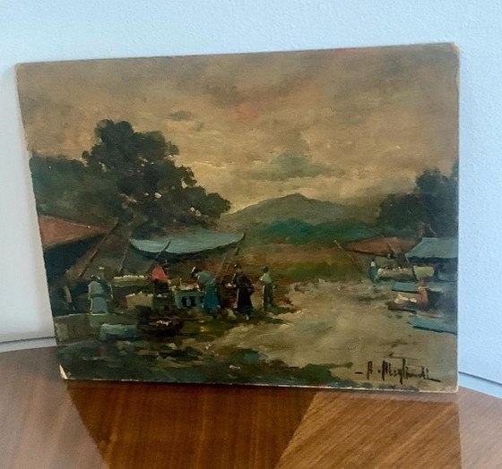 Pair of Market Scenes – Naples, Italy – Antonio Migliardi (1913-1985) – Paintings & Drawings, Wood (photo 4 of 6)