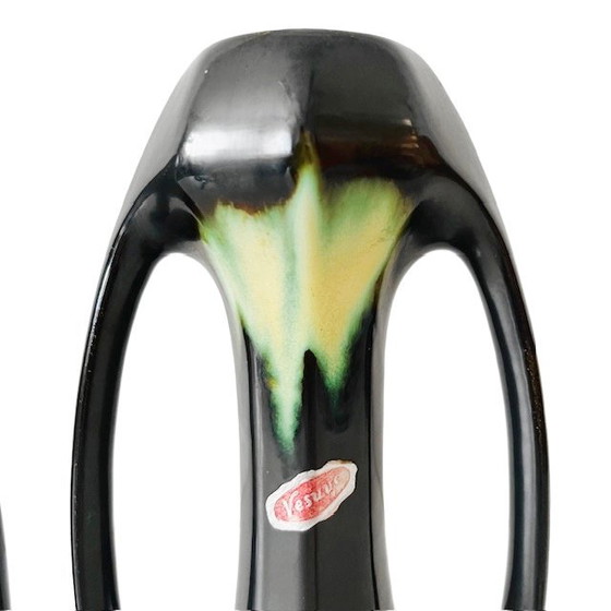 Image 1 of Antique Thulin Art Nouveau vases, matte black and green ceramic, 1910s