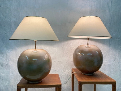 2 grandes lampes de table Lampes boules en céramique années 70 années 80 design