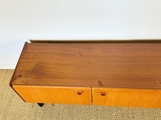 Image 1 of Low Scandinavian teak sideboard with metal compass legs, 1960