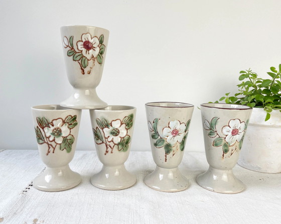 5 Vintage Stoneware Mazagrans, Floral Pattern, Made in Korea, 1980 – Crockery (photo 2 of 10)