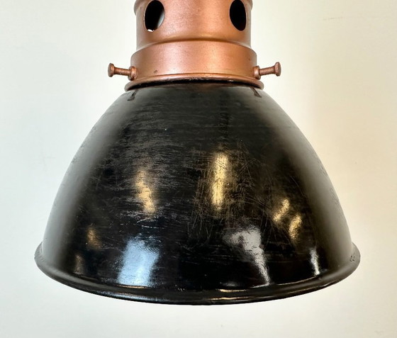 Image 1 of Industrial Italian Black Enamel Factory Lamp with Iron Top, 1950s
