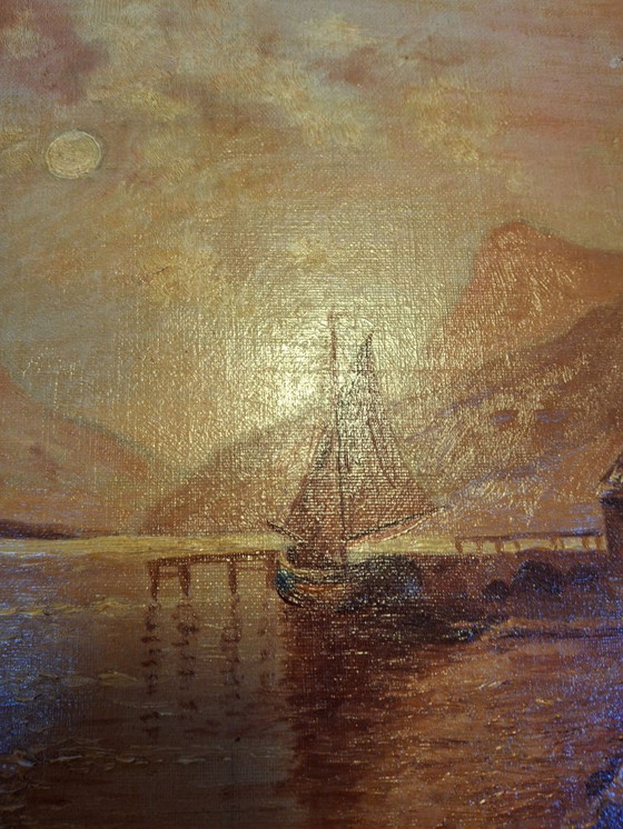 Image 1 of G. Van Iersel dipinto ad olio barca sull'acqua