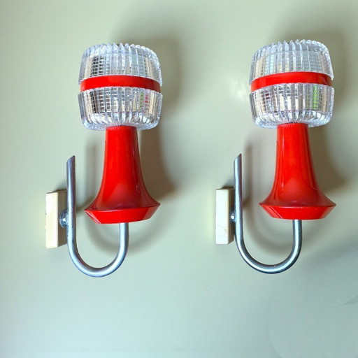 Rote Wandleuchten aus Metall und Acryl im Mid Century Modern Stil, 2er Set, 1970er – wandlampen, Glass (photo 2 of 14)