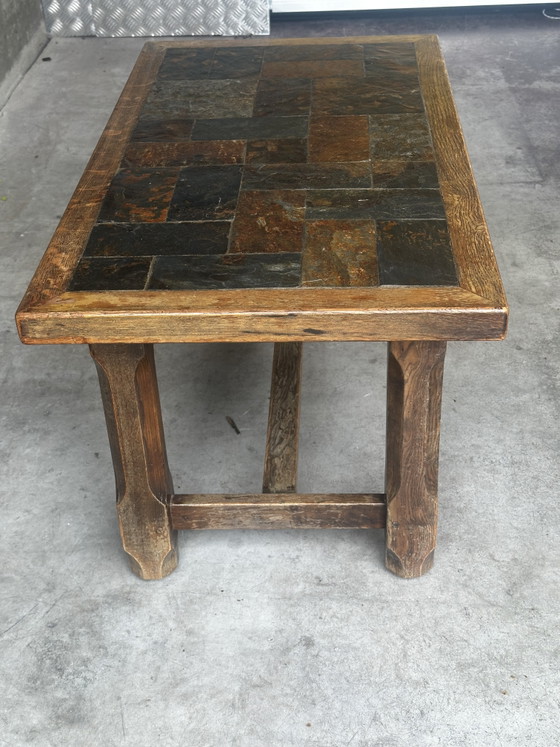 Couchtisch aus Eiche und Schiefer – 60er-70er Jahre – Couchtische, Wood, Stone (photo 10 of 14)