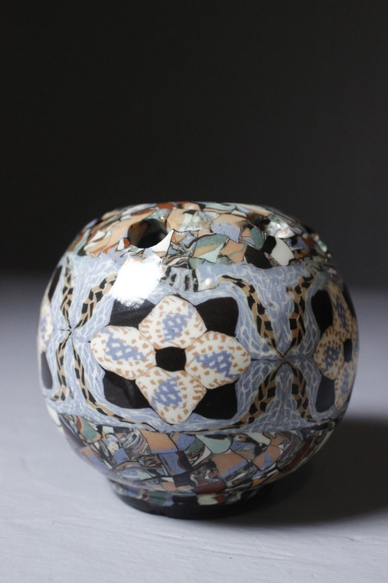 Image 1 of Taller Gerbino en Vallauris - Jarrón esférico, soporte para flores de arcilla mixta, siglo XX