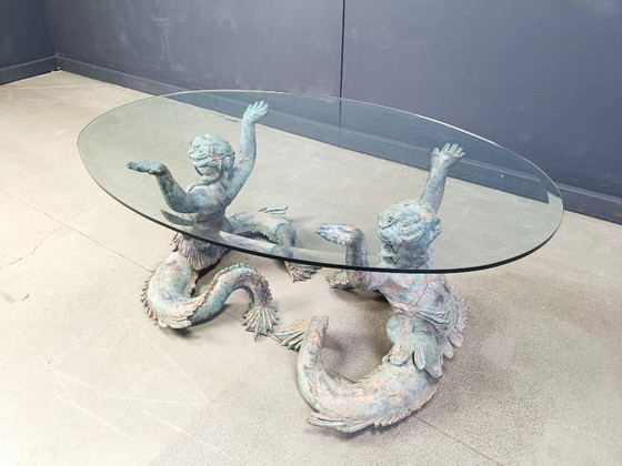 Image 1 of Couchtisch Putti Mermen aus Bronze, 1960er Jahre