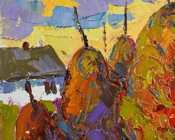 Image 1 of Original Oil Painting Summer Village Landscape When the light fades