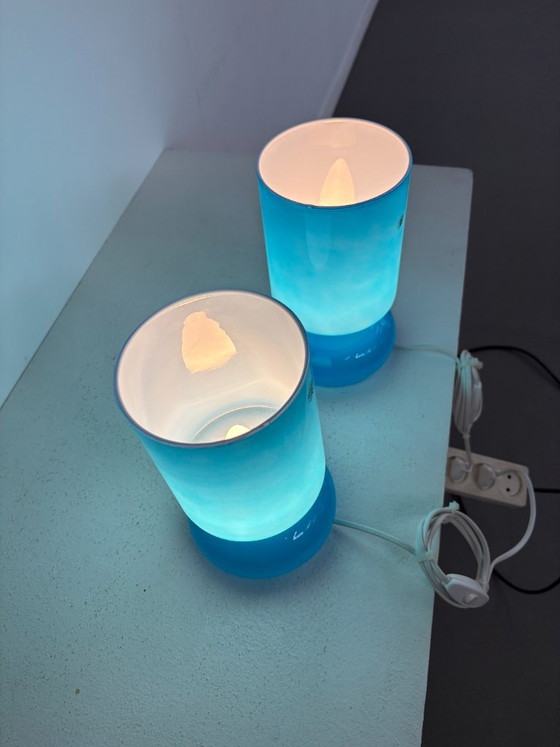 kea Lykta Blue Glass Table Lamp 1990's, Ikea, Vintage (photo 2 of 5)