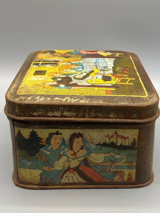 Lithographed Tin Biscuit Box – Snow White and the Seven Dwarfs – Damoiseau – – Decorative Objects, Metal (photo 5 of 10)