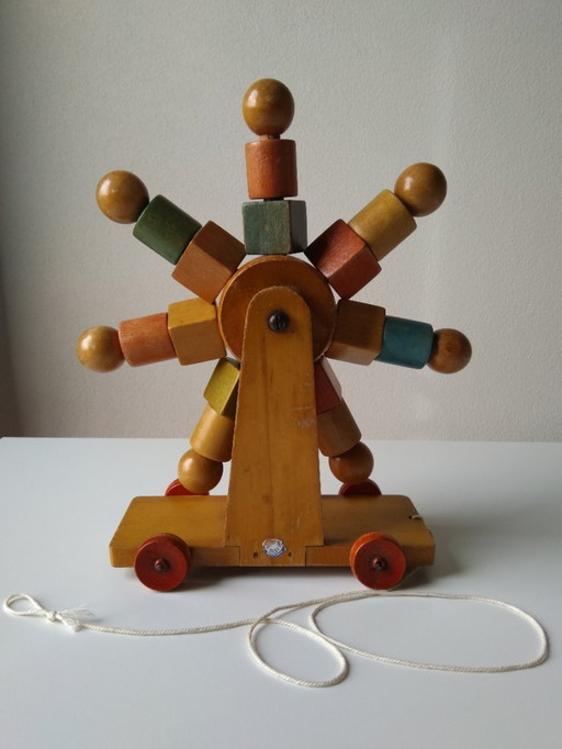 vintage wooden toy block mill, block cart