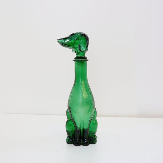 Image 1 of Jarra de cristal verde Empoli con forma de perro salchicha – Italia, década de 1960