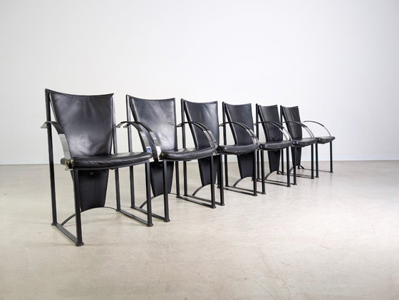Image 1 of Set di 6 sedie originali Ronald Schmitt, sedia di design in pelle, nera
