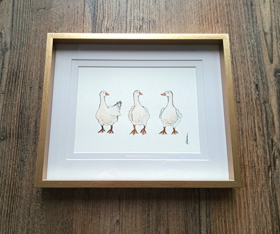 Image 1 of Watercolor painting Three Geese Original | 25x20 cm