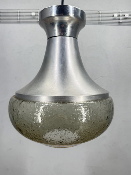 Image 1 of 1970s pendant lamp with aluminum and bubble glass