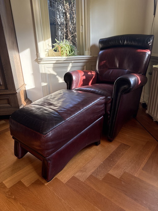 Fauteuil en cuir exclusif Léon Mol (Sittard) avec repose-pieds assorti – Leather