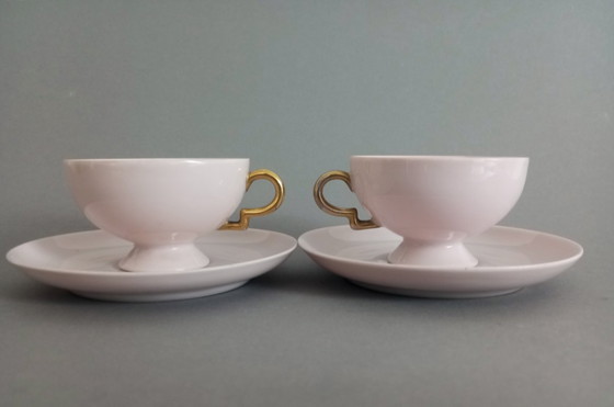 Image 1 of Juego de mesa Gio Ponti estilo art déco/bauhaus en rosa y dorado, modelo 'Barbara', de la década de 1930.