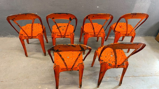 Image 1 of Set aus 6 industriellen Esszimmerstühlen aus Metall von Joseph Mathieu, lackierter Stahl, 1920er Jahre, Frankreich