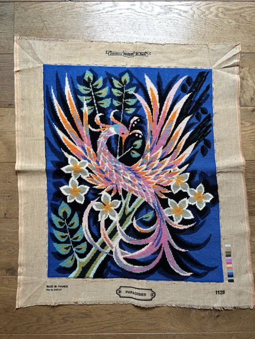 Mid - Century French cubist Art Tapestry Needlepoint Phoenix