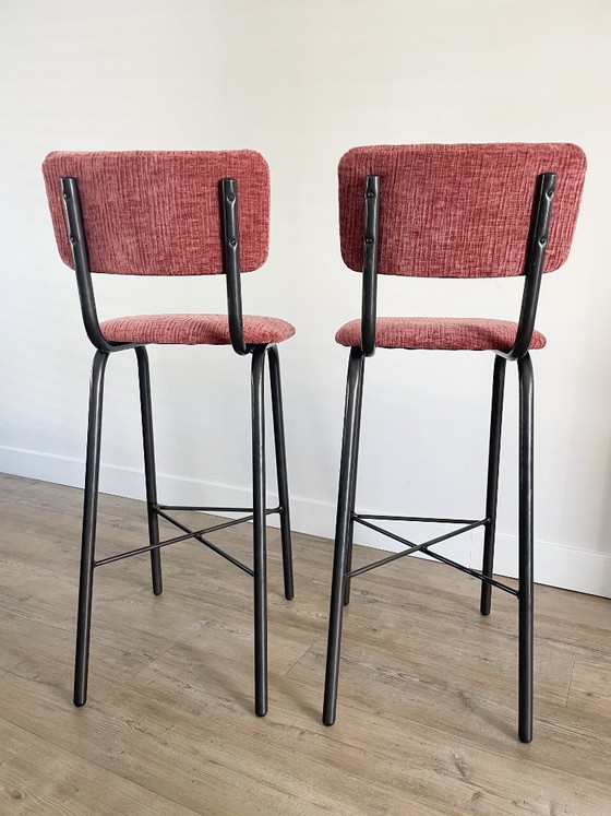 Image 1 of Restyled barkrukken (set van 2) – roze structuurstof