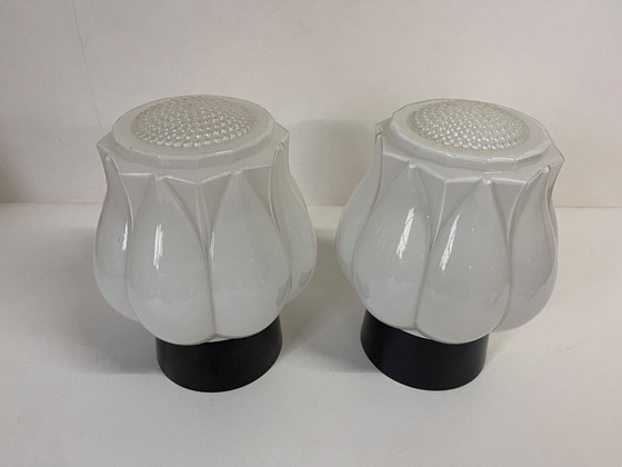 Image 1 of 2x Rara lampada Thabur bianca 'Tulip in Bloom' Art Déco anni '30