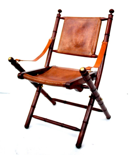 Offieciers stoel - wood and leather upholstery - Military Campaign style