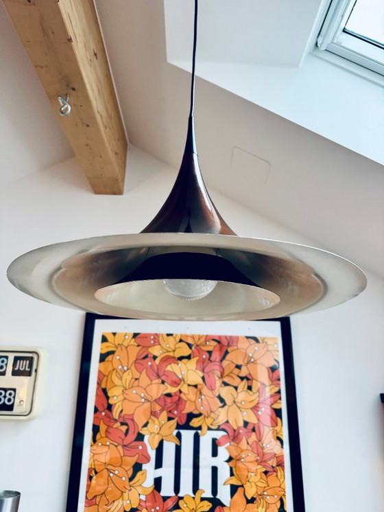 Image 1 of XXL Doria Trompete Pendelleuchte 1970er Jahre - Kupferbraun Aluminium