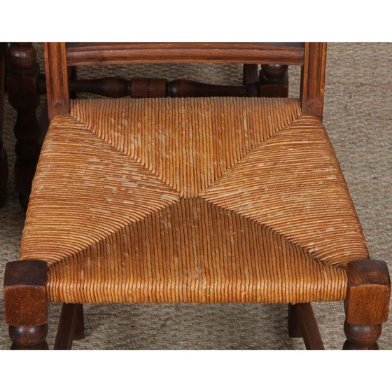 Image 1 of Ensemble de 8 chaises paillées en bois massif, 1940