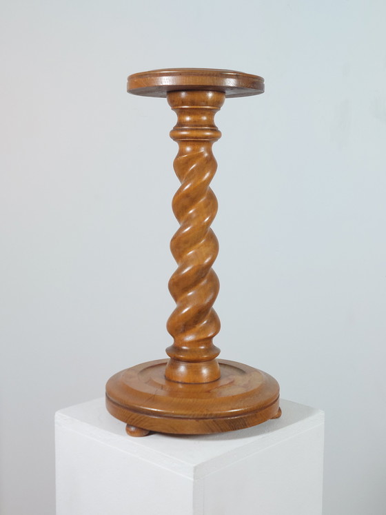 Image 1 of Colonne à fleurs vintage en bois tourné, support à fleurs, pilier