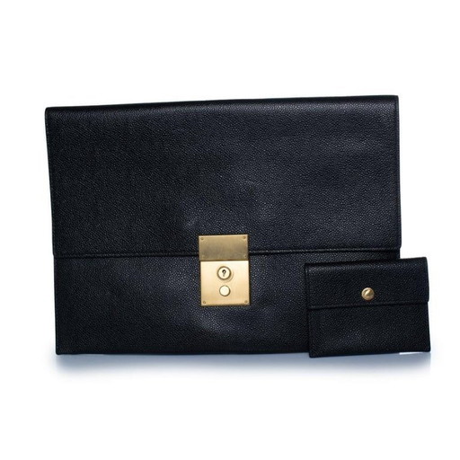 Thom Browne, pochette in pelle martellata con portafoglio
