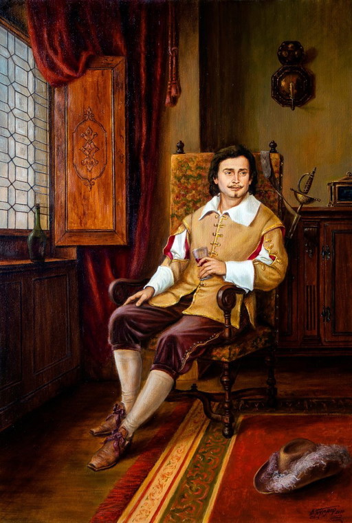 Original Oil Painting In Anticipation - Based On A. Dumas's "The Three Musketeers" – schilderijen tekeningen, Canvas