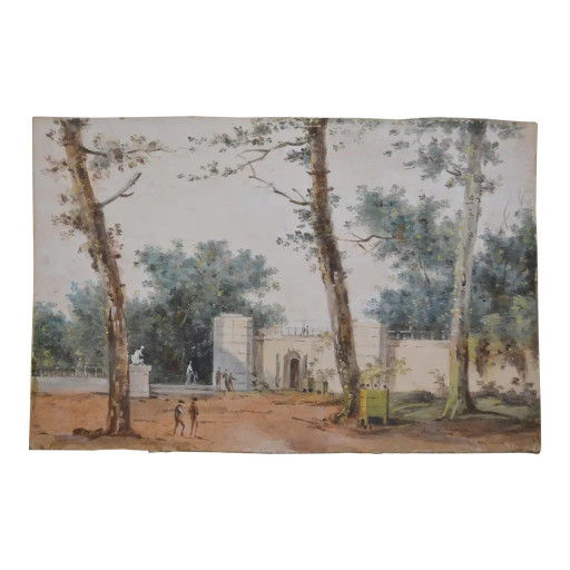 Michel Gabriel Moreau - Französische Schule Frühes 19. Jahrhundert "Eingang zum Tuileriengarten in Paris" Aquarell
