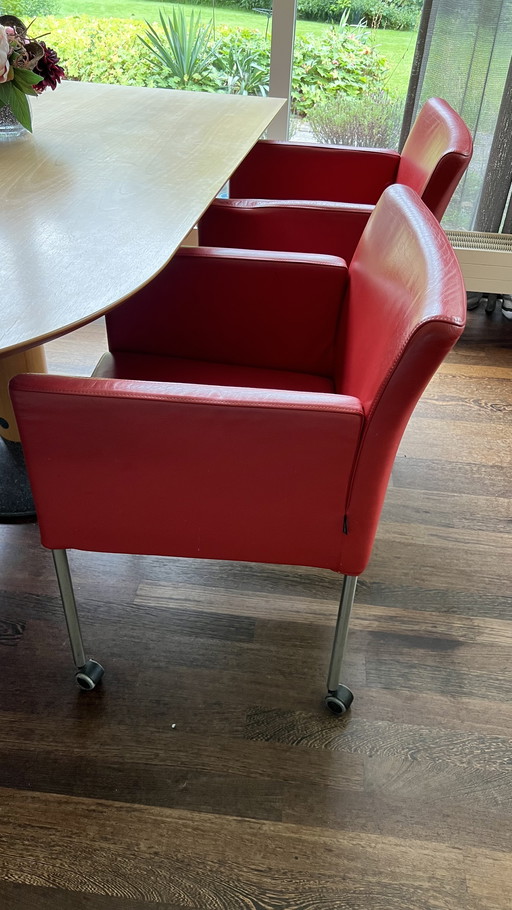 Gelderland Lucca vier rode leren stoelen 