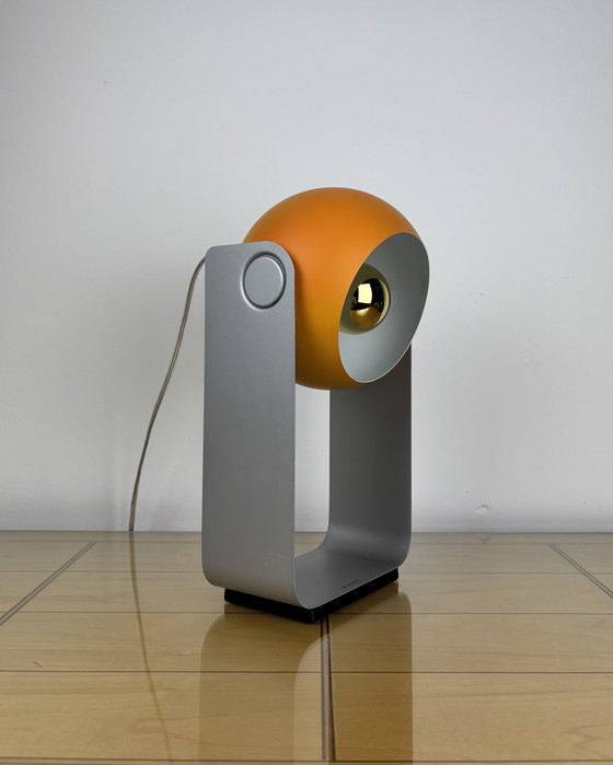 Image 1 of Tafellamp, Massief, Metaal, Oogbal, Ruimtetijdperk, Spoetnik-ontwerp, UFO, Oranje Oogballamp in Retrostijl, Industrieel ontwerp