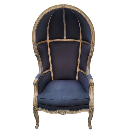 Image 1 of Carriage or bonnet chair, Louis XV style, washed wood, thread upholstery, 21st century – France