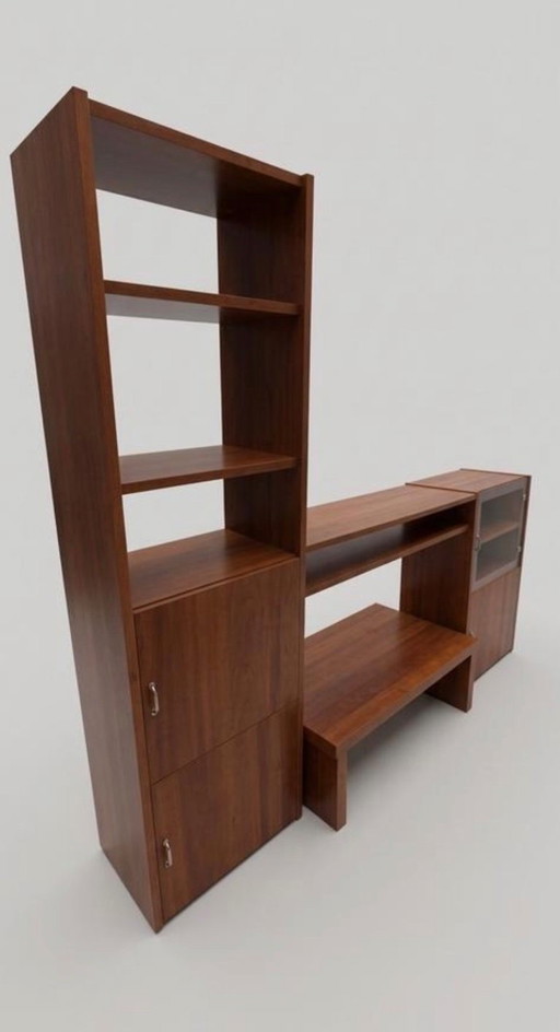 Combinaison élégante de meuble mural modulaire et de bureau – Placage bois chaleureux