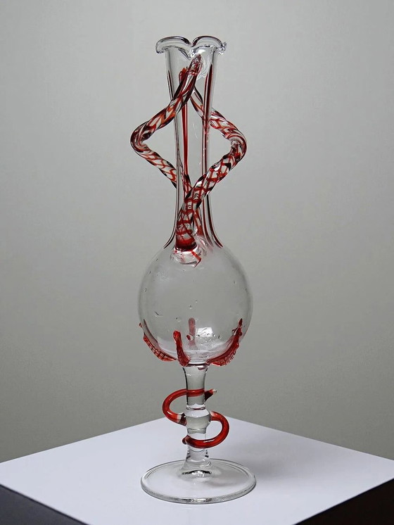 Soliflore vase, blown Venetian Murano glass, vintage 50-60 Filigrana/Zanfirico, Crystal, Transparent (photo 4 of 11)