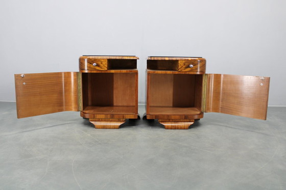 Image 1 of Pair 1930s Czech Art Deco Walnut Nightstands