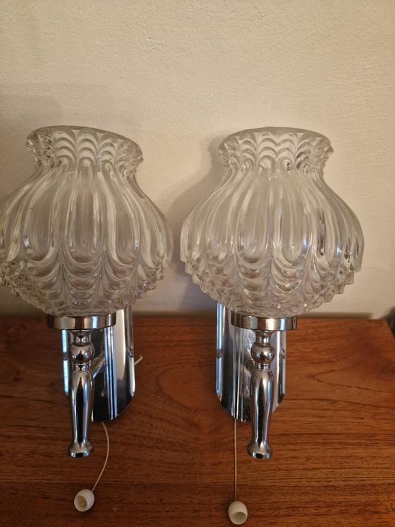 Image 1 of 2 mid-century wall lamps glass metal