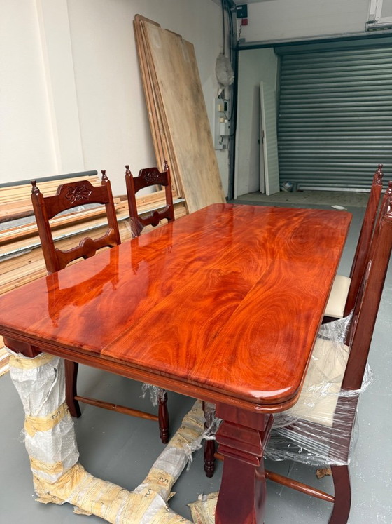 Mahoney Dinner Table With 4 Chairs – Esszimmergarnitur, Textile, Wood (photo 2 of 5)