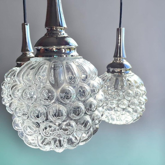 Mid Century Modern three light bubble glass cascading chandelier – Hustadt Leuchten (photo 8 of 16)