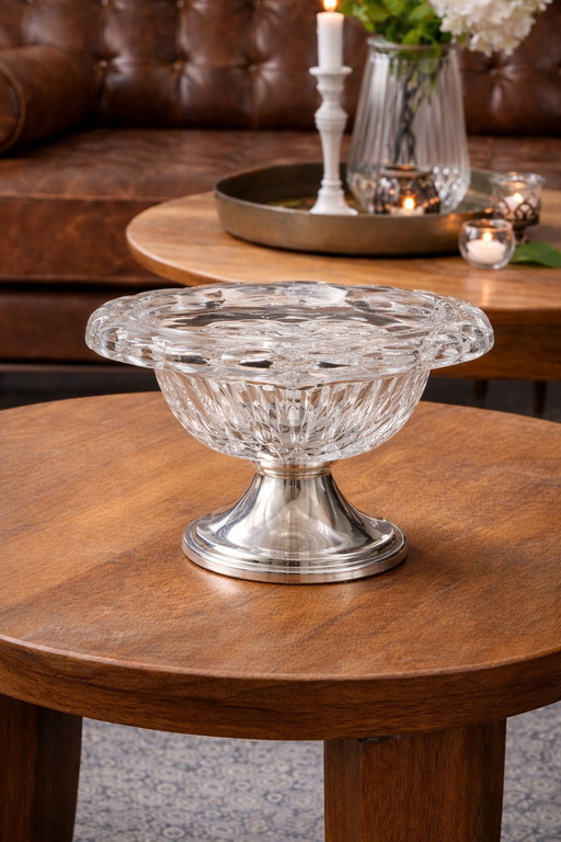 Dutch Silver & Cut Crystal Centerpiece by C.J. Stok - 1950s