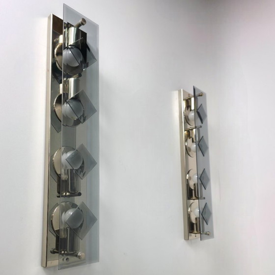 Image 1 of Set aus 2 Sische Wandlampen, Rauchglas/Chrom, 70er Jahre
