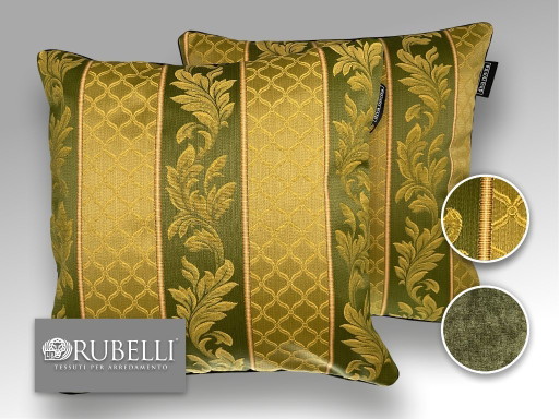Rubelli - New set of 2 - Green-gold baroque leaf motif