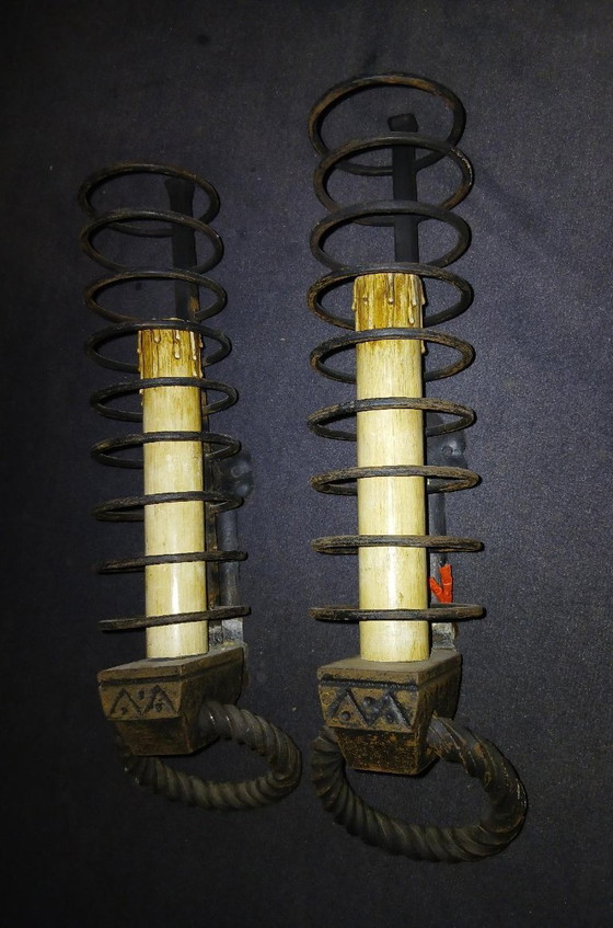 Image 1 of Iron wall sconces, inspired by the medieval cellar rat candlestick style