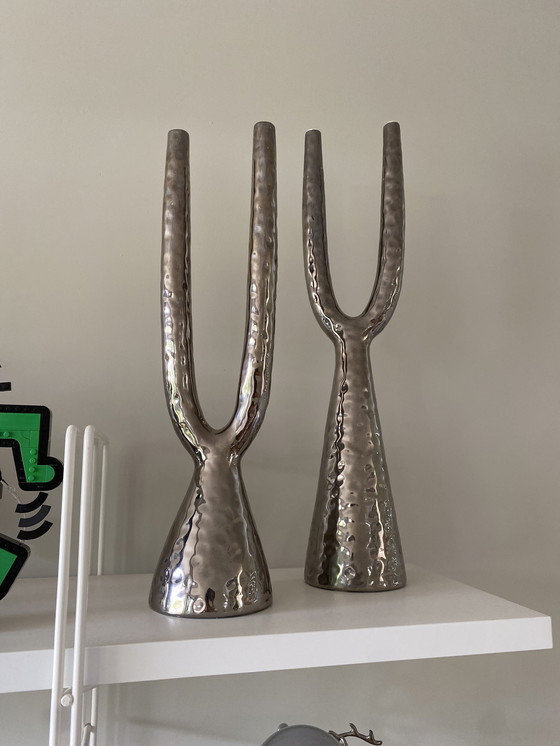 Image 1 of 2x Ceramica Gatti 1928 candelabros vazes