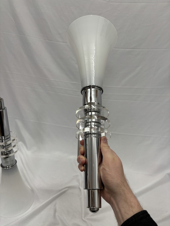 Image 1 of Set van 2 Vintage Art Deco Wandlampen Chroom & Glas Jaren 80
